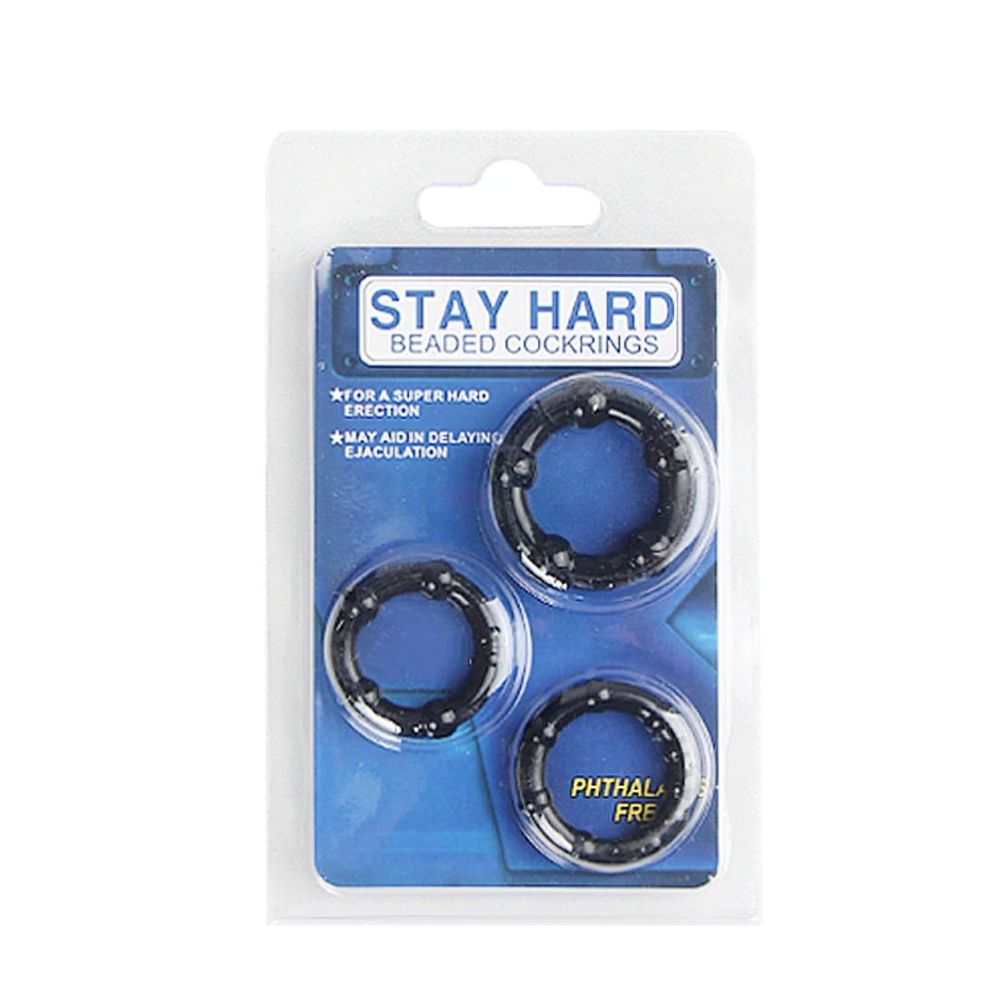 Stay Hard Beaded Cock Ring (Phthalates Free) - 3 pcs  