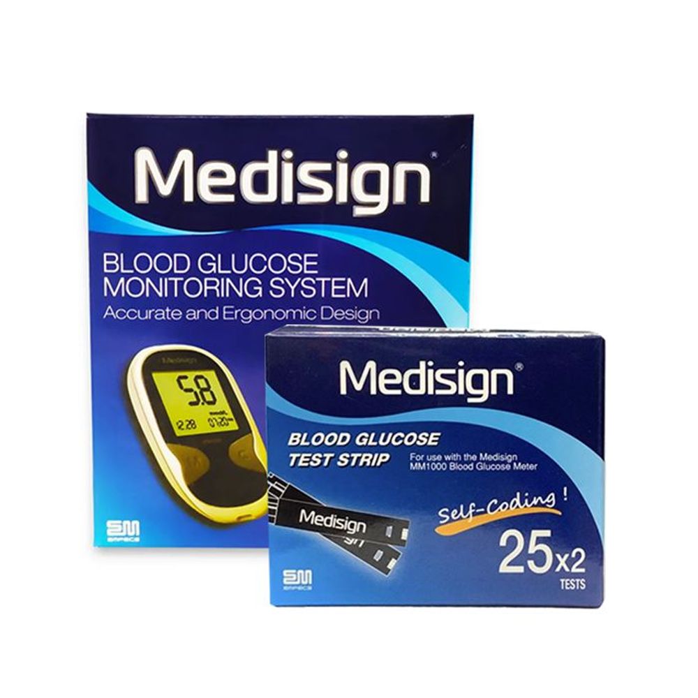 Medisign Blood Glucose Monitoring System MM1000 &  Medisign Blood Glucos Test Strips 25*2 Tests   