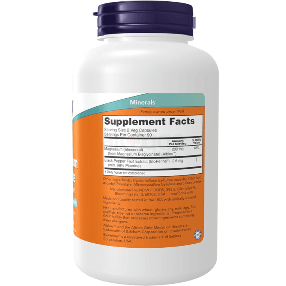 NOW Supplements Magnesium Glycinate 180 Veg Capsules  