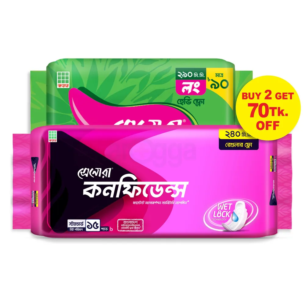 Senora Confidence - 15 pads & Senora Wings Long Heavy Flow Sanitary Napkin - 8 pads (Buy 2 & Get 70 TAKA OFF)  