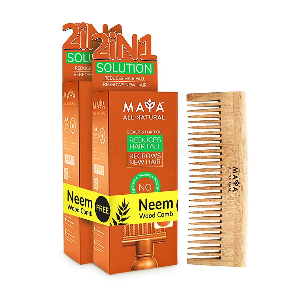 Maya All Natural Hair & Scalp Oil (100ml * 2 Pack) GET FREE Neem Wood Comb ( নিম কাঠের চিরুনি ফ্রি )  