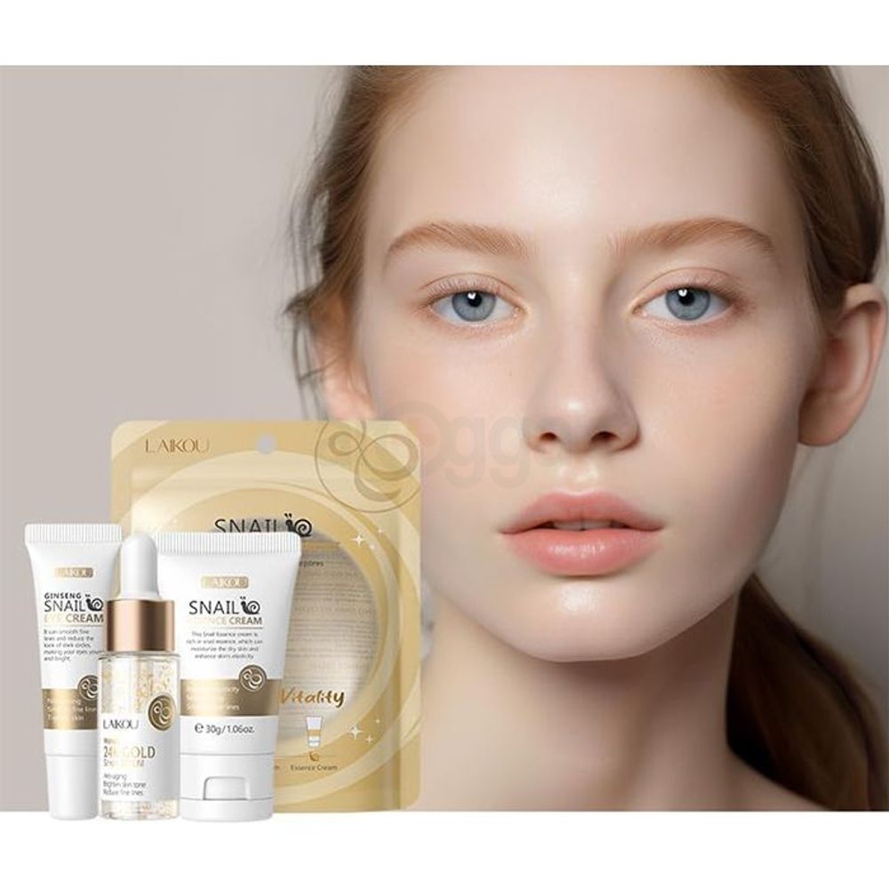 Laikou Snail Essence Skincare Set (Serum 17ml + Eye Cream 15g + Face Cream 30g)  
