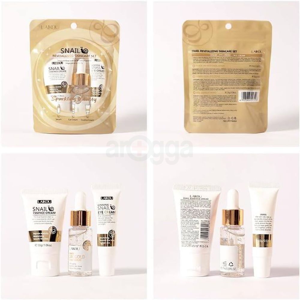 Laikou Snail Essence Skincare Set (Serum 17ml + Eye Cream 15g + Face Cream 30g)  