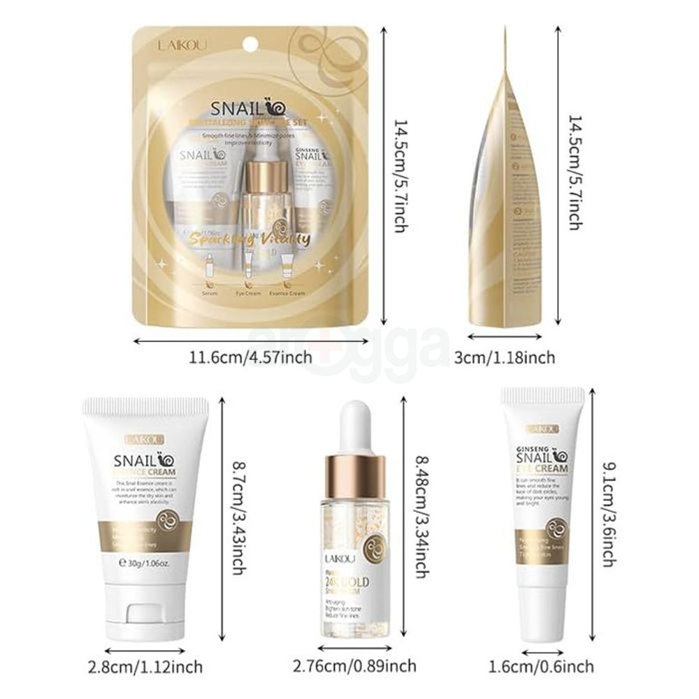 Laikou Snail Essence Skincare Set (Serum 17ml + Eye Cream 15g + Face Cream 30g)  