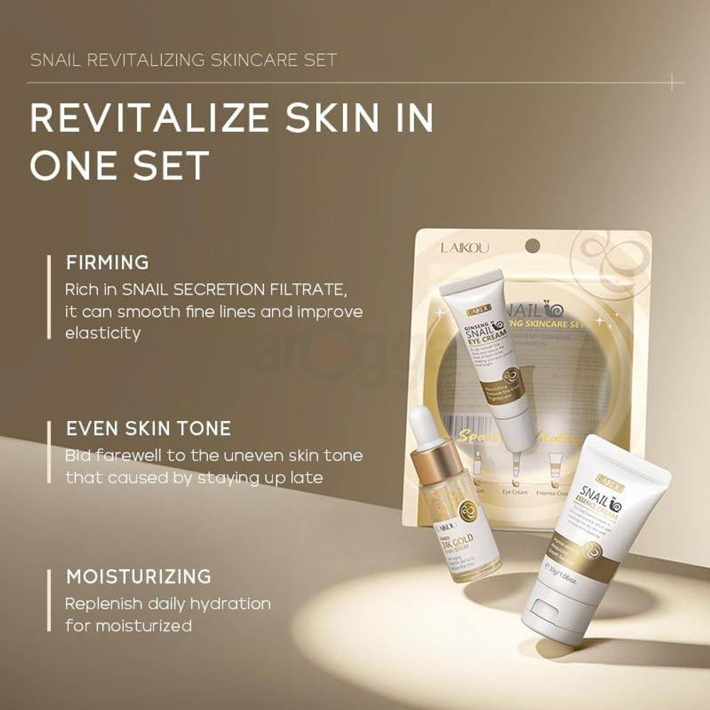 Laikou Snail Essence Skincare Set (Serum 17ml + Eye Cream 15g + Face Cream 30g)  