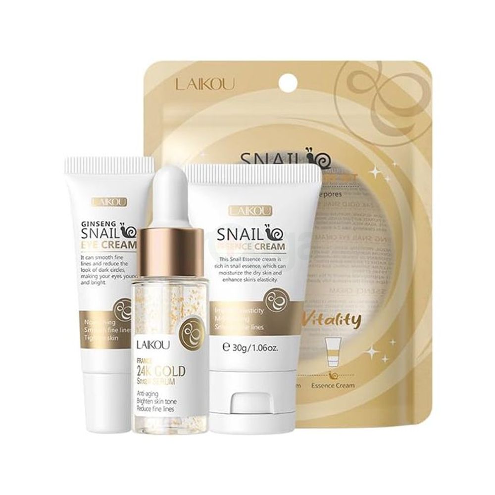 Laikou Snail Essence Skincare Set (Serum 17ml + Eye Cream 15g + Face Cream 30g)  