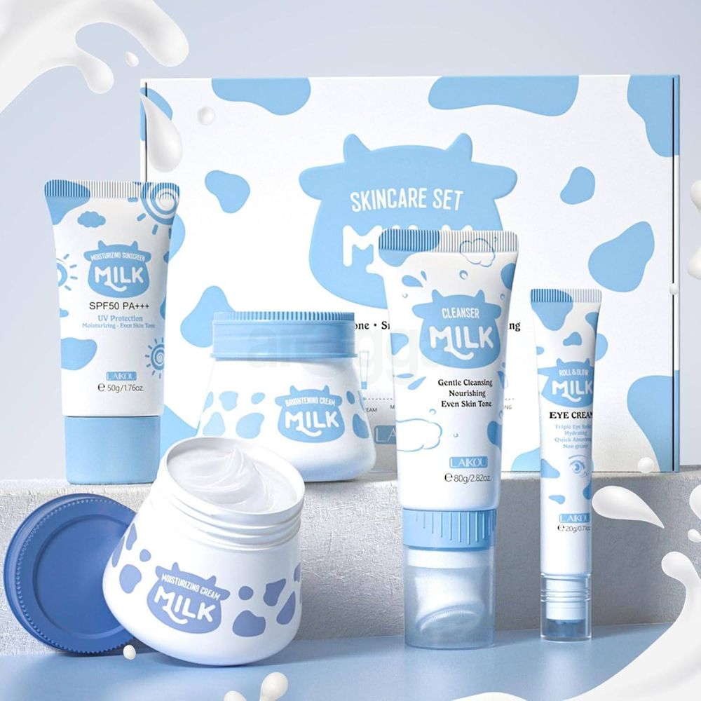 Laikou Milk Skincare 5 Pcs Set (Cleanser + Eye Cream + Mosturizing Cream + Brightening Cream + Sunscreen)  