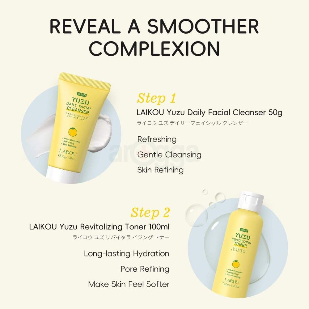 Laikou Yuzu Radiance Skincare 5 Pcs Set (Cleanser 50g + Toner 100ml + Serum 17ml + Eye Cream 15g + Moisturizer 25g)  