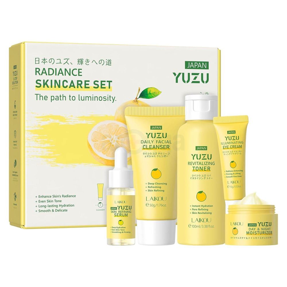 Laikou Yuzu Radiance Skincare 5 Pcs Set (Cleanser 50g + Toner 100ml + Serum 17ml + Eye Cream 15g + Moisturizer 25g)  
