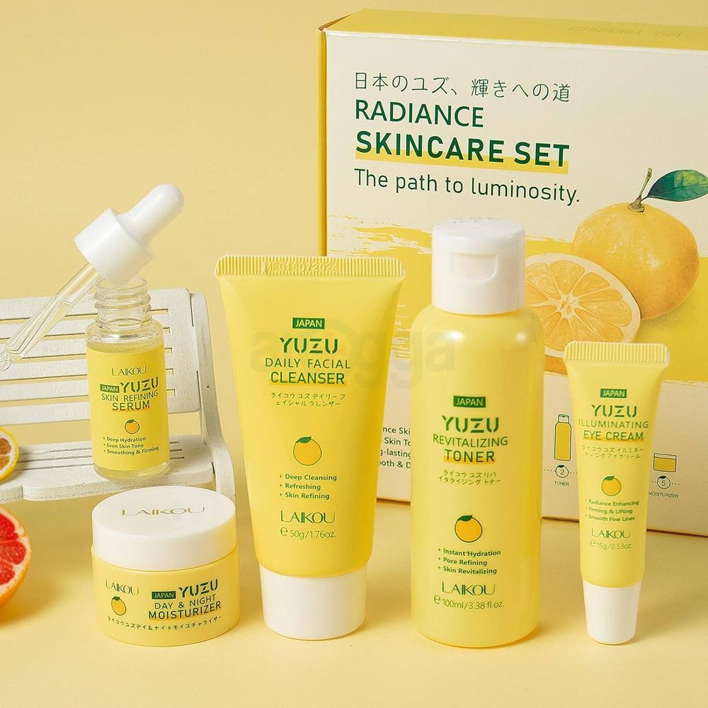 Laikou Yuzu Radiance Skincare 5 Pcs Set (Cleanser 50g + Toner 100ml + Serum 17ml + Eye Cream 15g + Moisturizer 25g)  