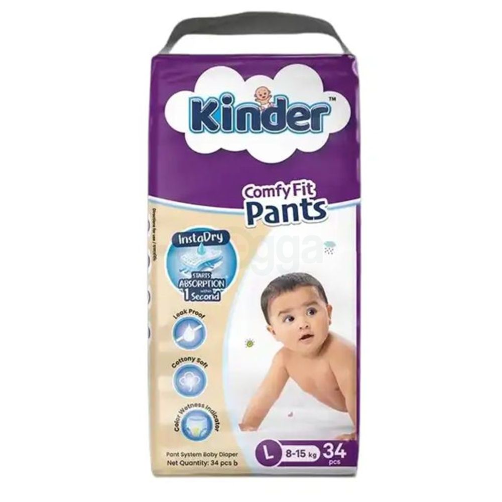 Kinder Diaper Comfy Fits Pants Jumbo L (8-15Kg) 34Pcs  