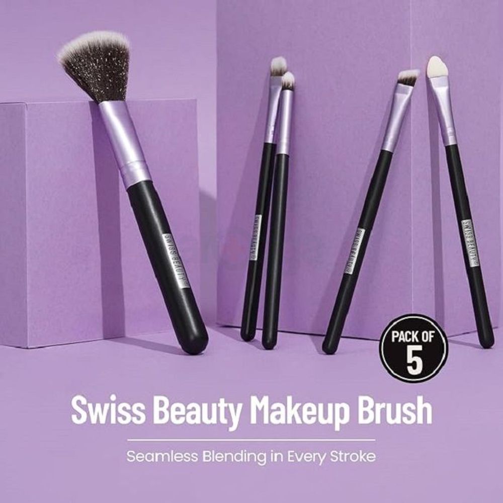 Swiss Beauty 5 Pcs Makeup Brush Set - Purple 03  