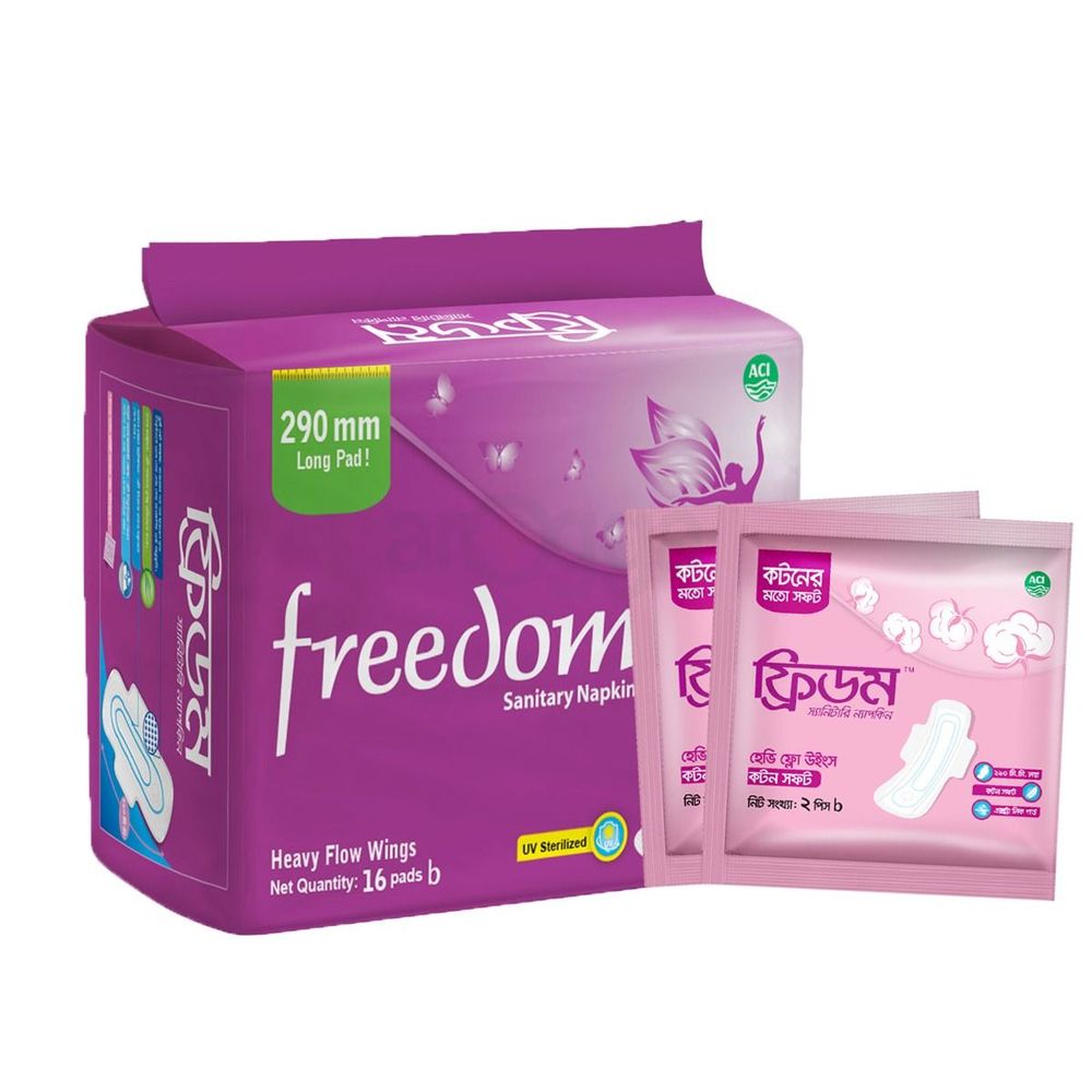 Buy 1 Freedom Sanitary Napkin Heavy Flow 16 pads (Latest) Get 2Pcs Cotton 2pads Free  