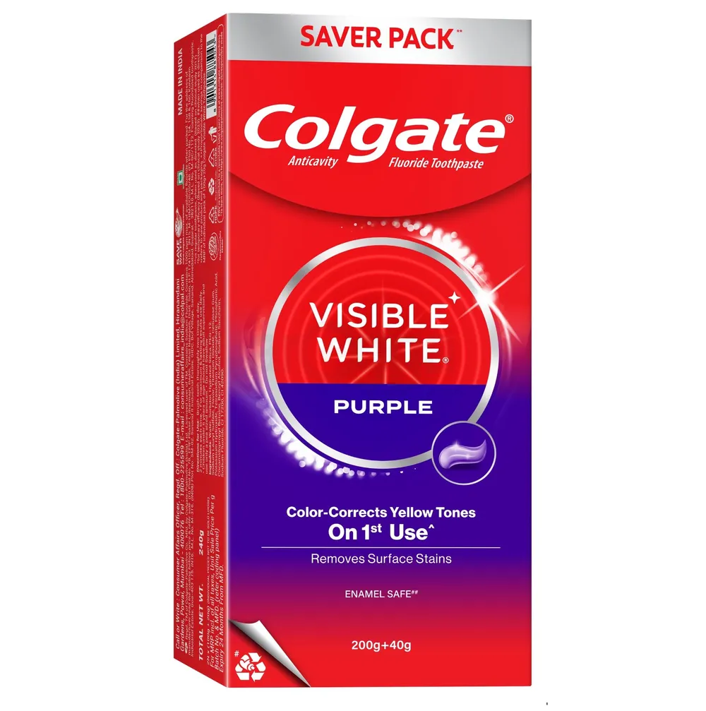 Colgate Visible White Purple 200g Toothpaste with 40g extra  