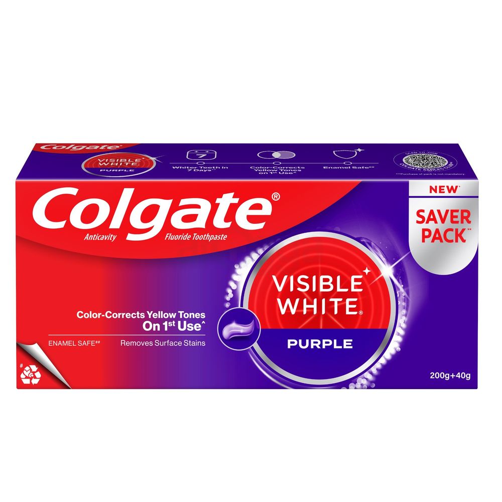 Colgate Visible White Purple 200g Toothpaste with 40g extra  
