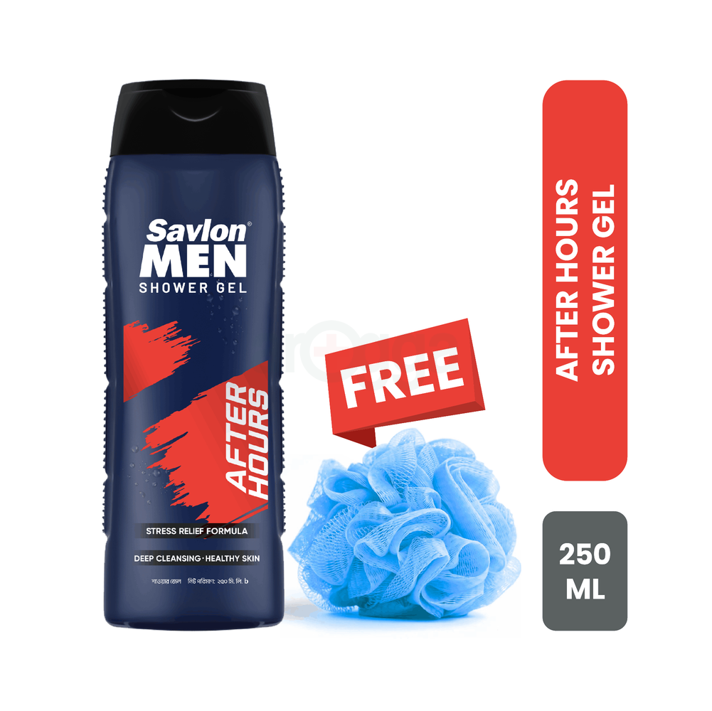 Savlon MEN After Hours Shower Gel/Bodywash 250ml with Loofah Free  