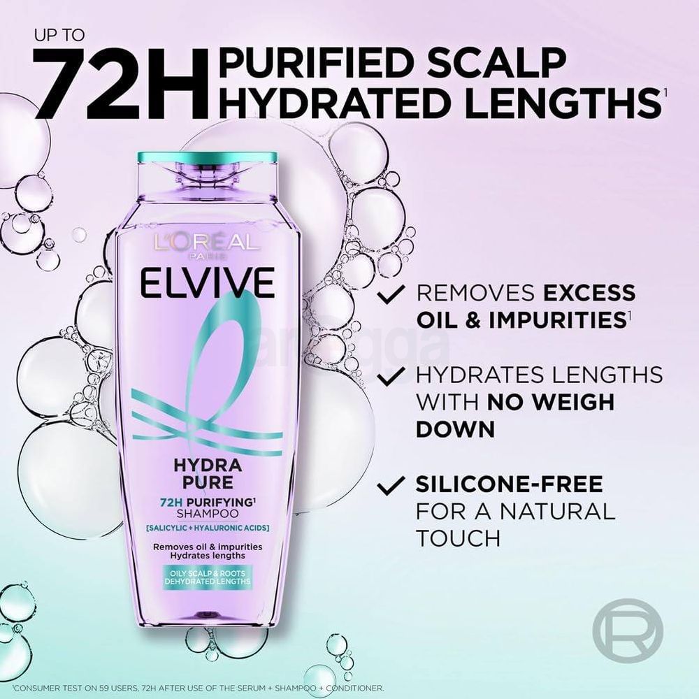 Loreal Paris Elseve Hyaluron Pure 72hr Purifying Shampoo for Oily Scalp and Roots Dehydrated Lengths  