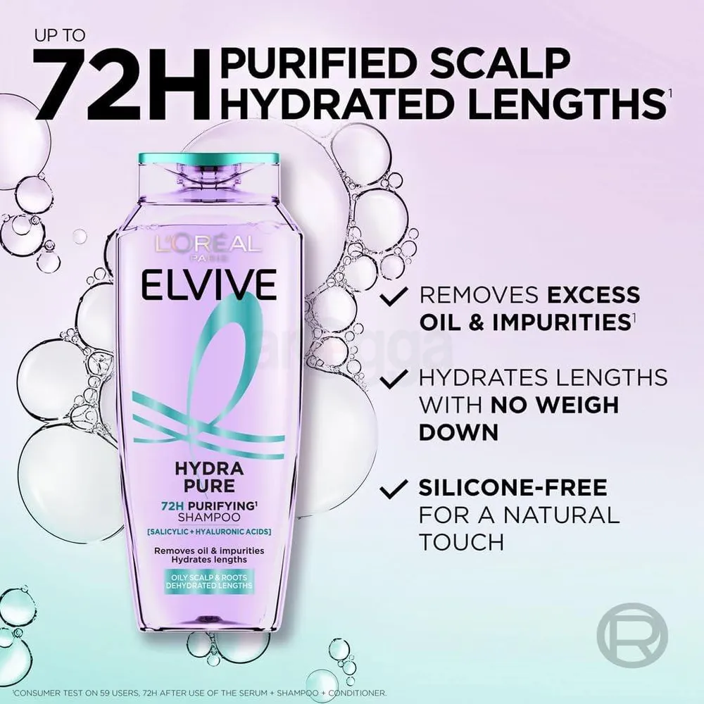 Loreal Paris Elseve Hyaluron Pure 72hr Purifying Shampoo for Oily Scalp and Roots Dehydrated Lengths 250ml  