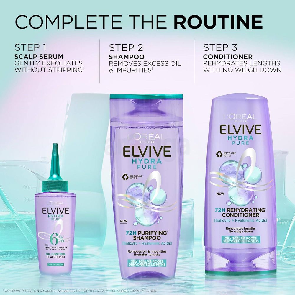 Loreal Paris Elseve Hyaluron Pure 72hr Purifying Shampoo for Oily Scalp and Roots Dehydrated Lengths  