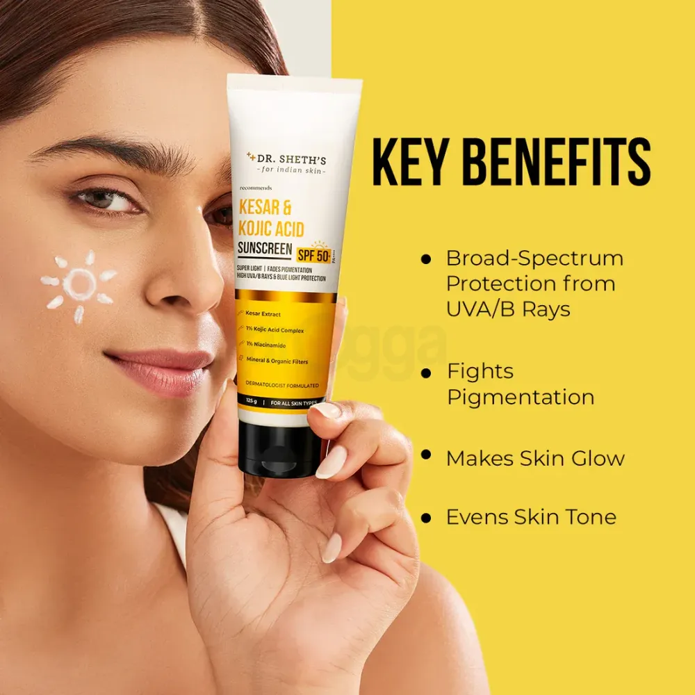 Dr. Sheth's Kesar & Kojic Acid High UVA & UVB Protection Sunscreen SPF 50+ PA ++++   