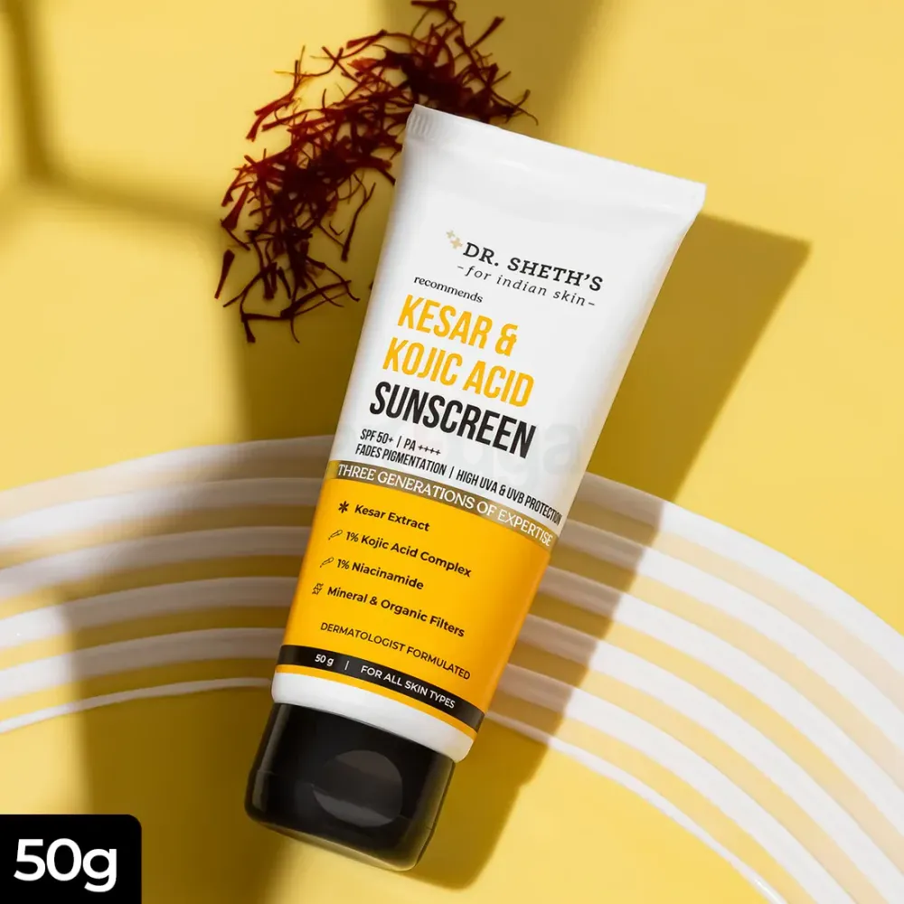 Dr. Sheth's Kesar & Kojic Acid High UVA & UVB Protection Sunscreen SPF 50+ PA ++++   