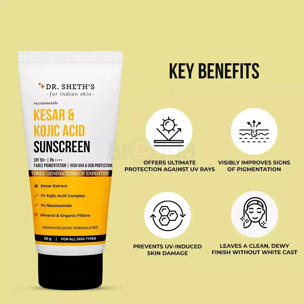 Dr. Sheth's Kesar & Kojic Acid High UVA & UVB Protection Sunscreen SPF 50+ PA ++++   