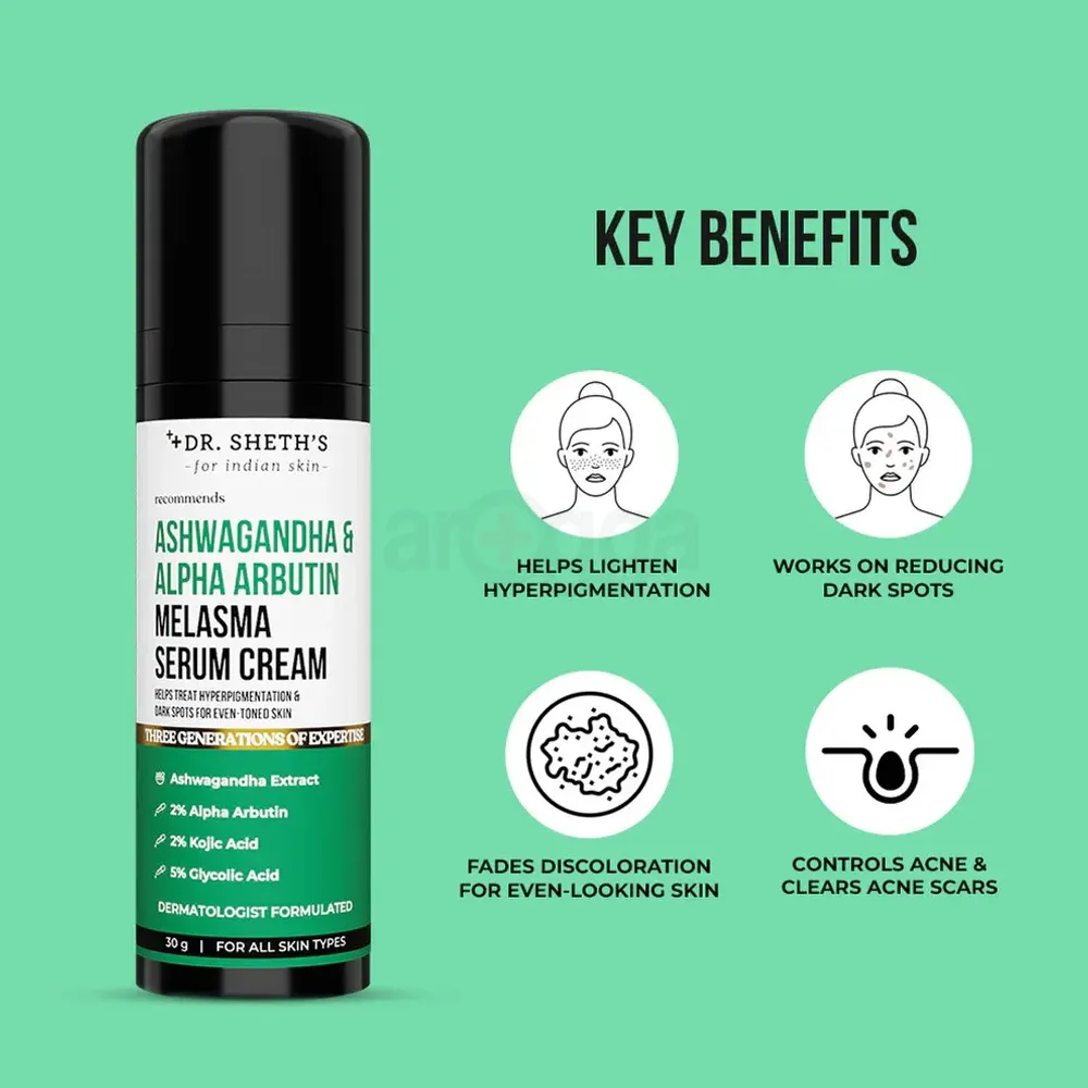 Dr. Sheth's Ashwagandha & Alpha Arbutin Melasma Serum Cream for All Skin Types  