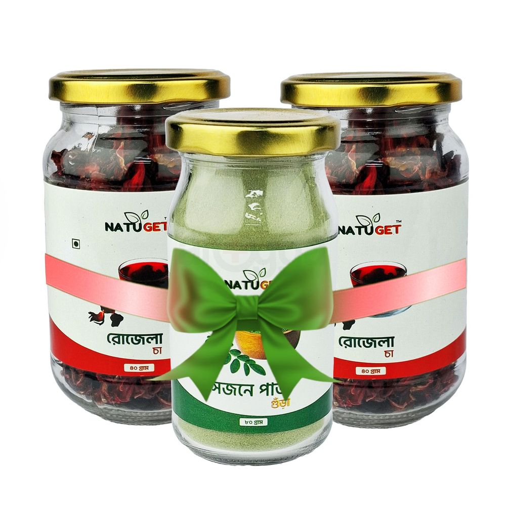Buy 2 Natuget Hibiscus Tea (রোজেলা চা) 40g Get 1 Natuget Moringa Powder (সজনে পাতা গুঁড়া) 80g Free  