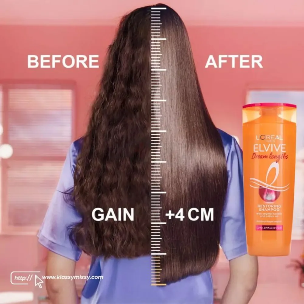 Loreal Paris Elvive Dream Lengths Restoring Shampoo with Vegetal Keratin and Castor Oil for Long and Damaged Hair 400ml  