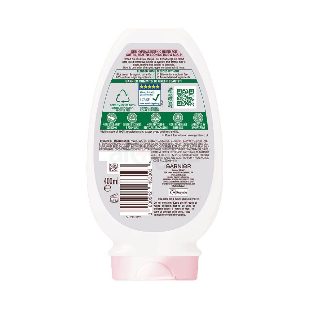 Garnier Ultimate Blends Gentle Delicate Oat Milk Conditioner with Rice Cream & Oat Milk for Delicate Hair & Scalp  