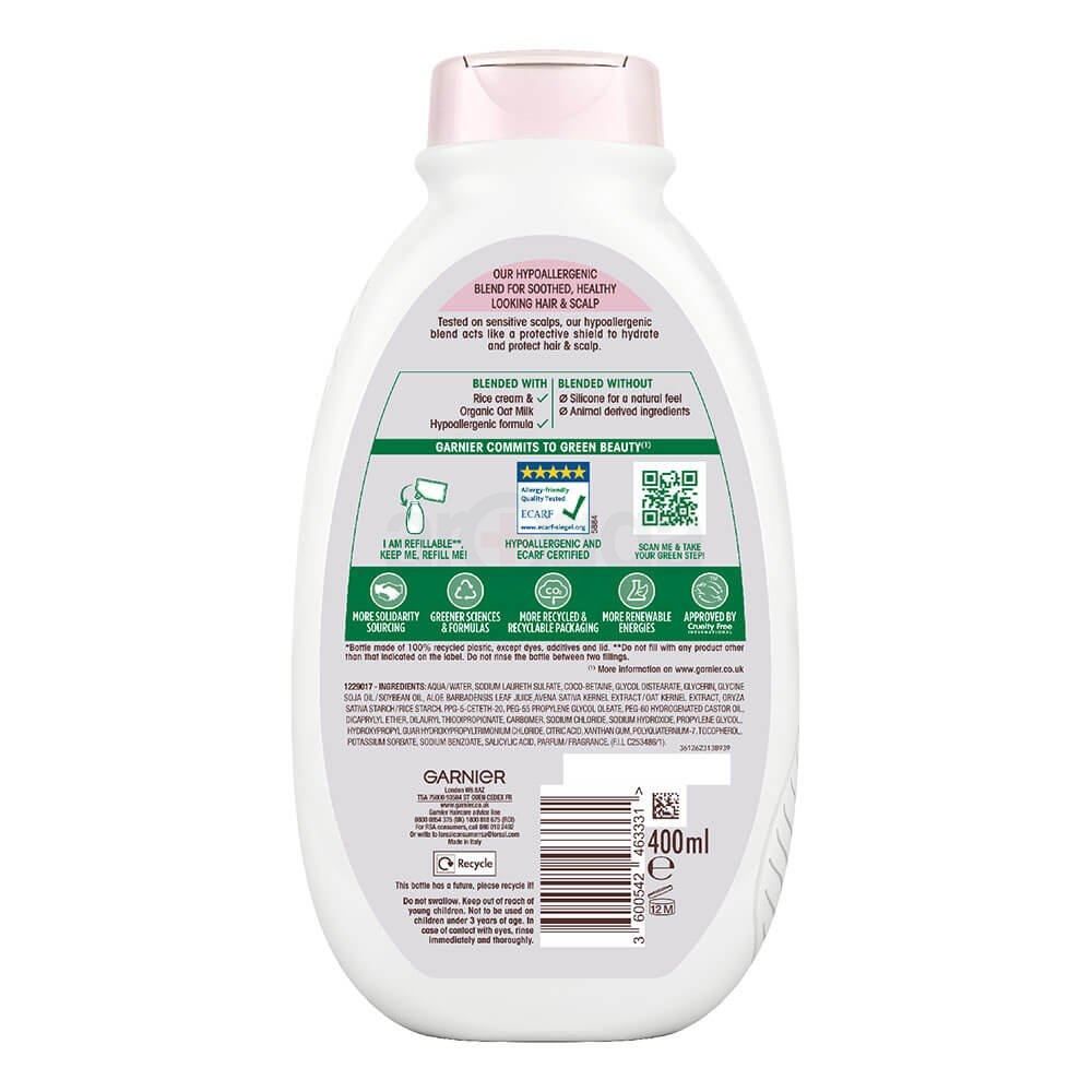 Garnier Ultimate Blends Delicate Oat Milk Soothing Shampoo with Rice Cream & Oat Milk for Delicate Hair & Scalp  