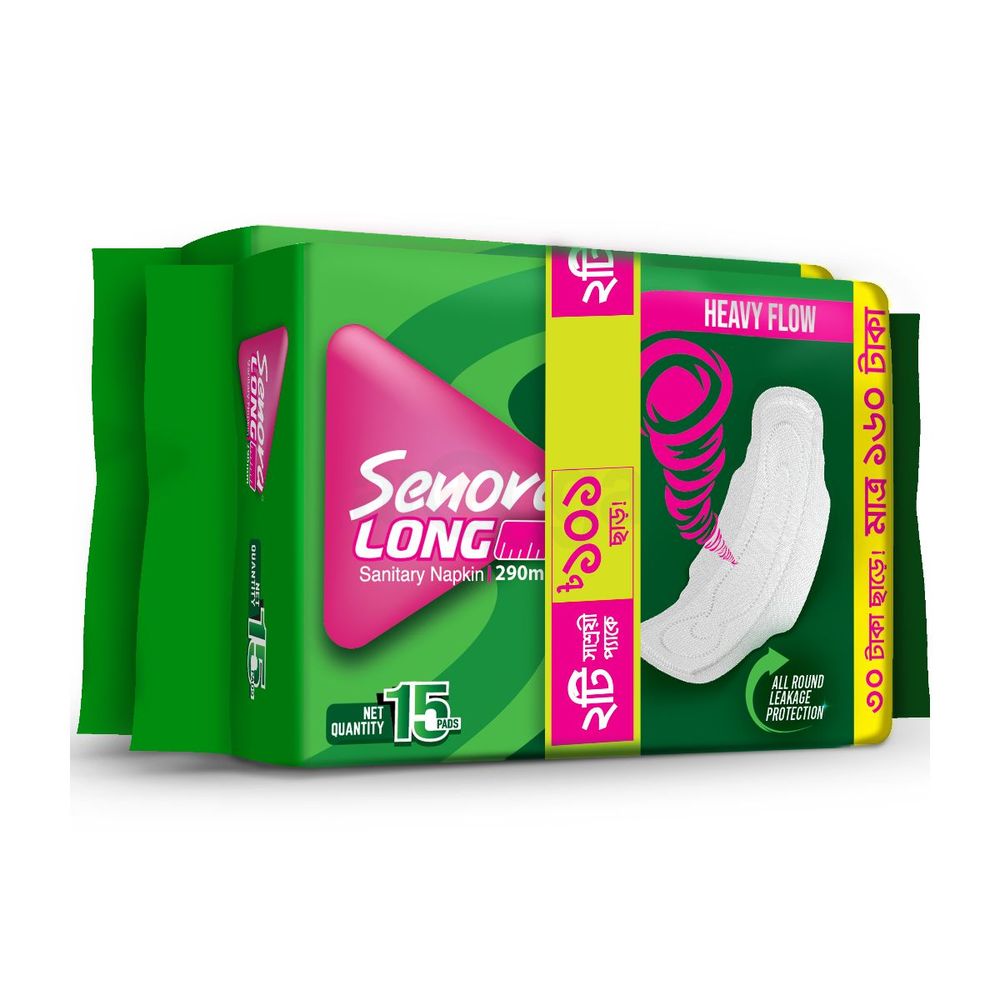 Senora Long Heavy Flow Sanitary Napkin 15 pads ( Buy 2 & Get 101 TK OFF )  