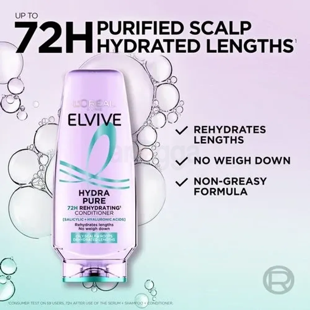 Loreal Paris Elvive Hydra Pure 72Hr Rehydrating Conditioner for Oily Scalp & Roots Dehydrated Lengths  