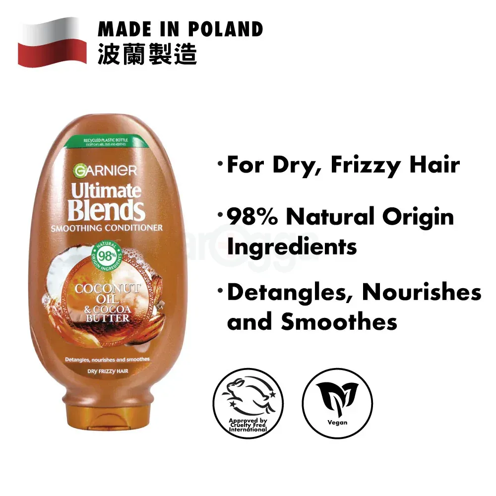 Garnier Ultimate Blends Smoothing Conditioner with Coconut Oil & Butter for Dry & Frizzy Hair  