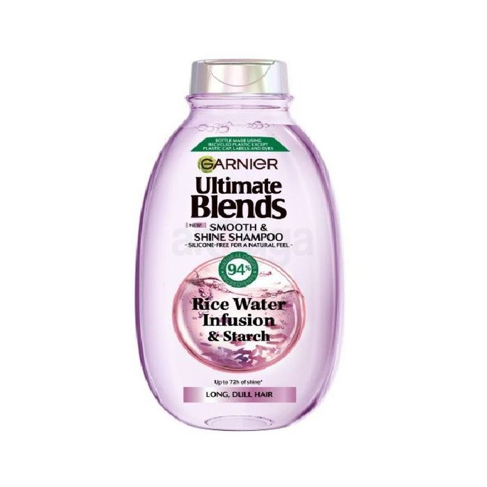 Garnier Ultimate Blends 72Hr  Smooth & Shine Shampoo with Rice Water Infusion & Starch for Long & Dull Hair   