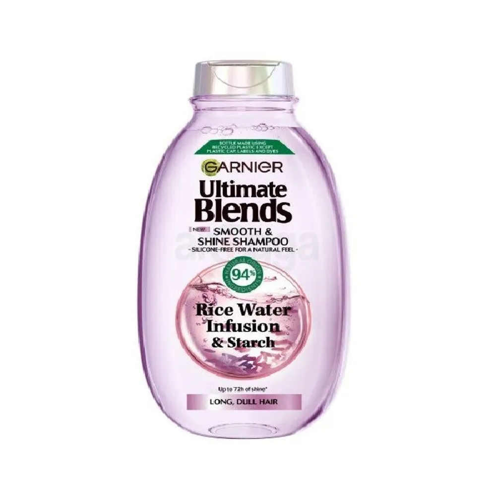Garnier Ultimate Blends 72Hr  Smooth & Shine Shampoo with Rice Water Infusion & Starch for Long & Dull Hair  