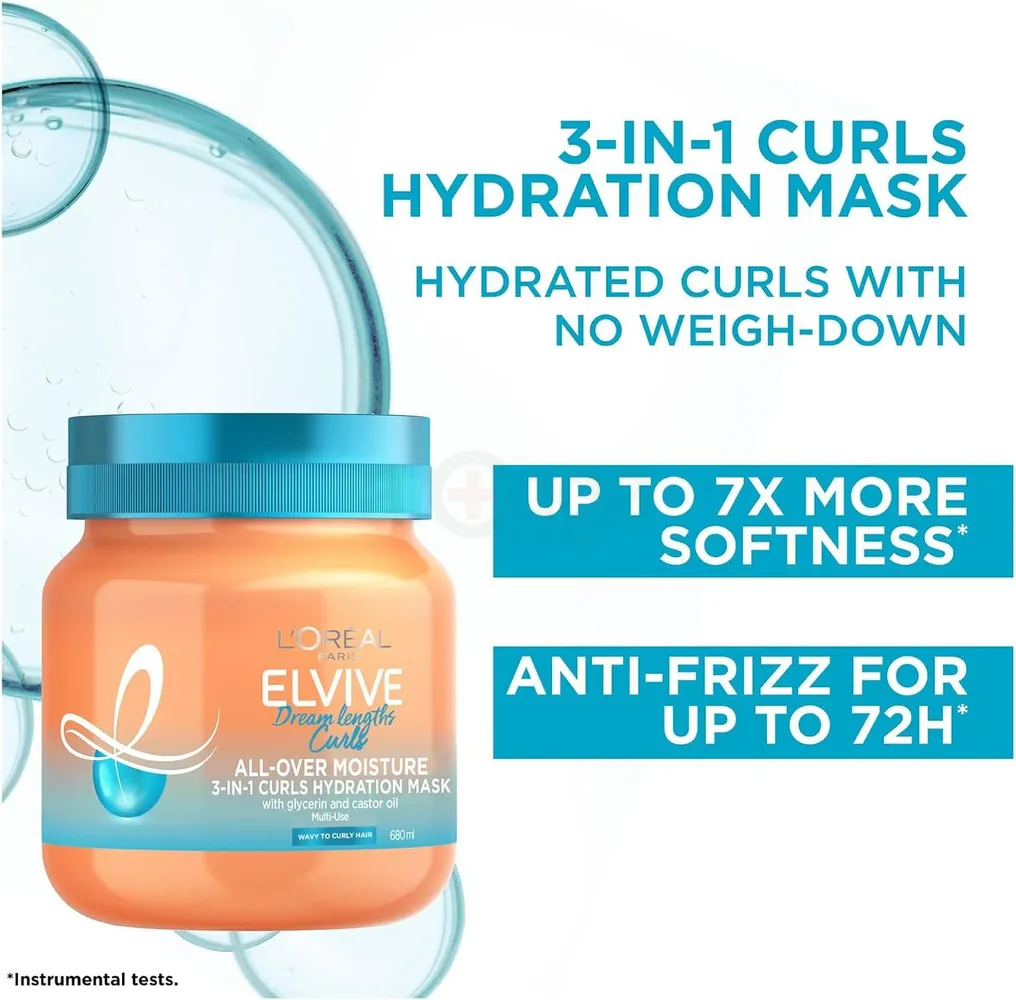 Loreal Paris Elvive Dream Lengths Curls All Over Moisture 3 in 1 Curls Hydration Mask for Wavy to Curly Hair  
