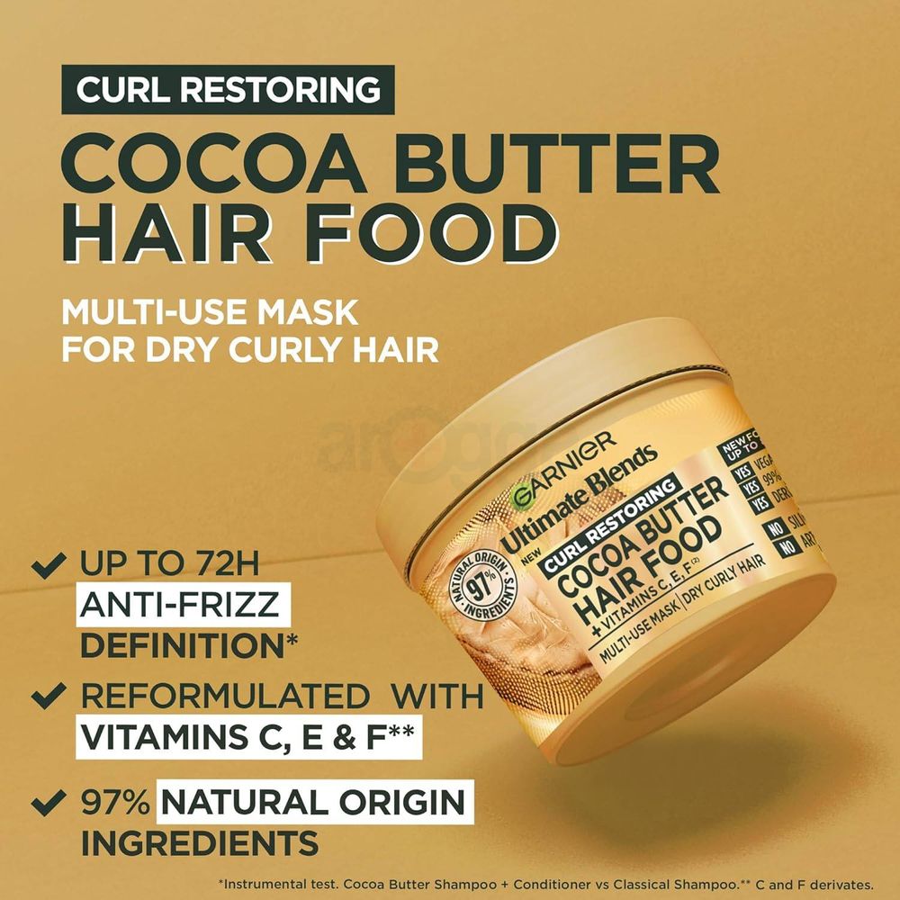 Garnier Ultimate Blends Curl Restoring Cocoa Butter Hair Food Mask with Vitamin C,E & F for Dry Curly Hair  