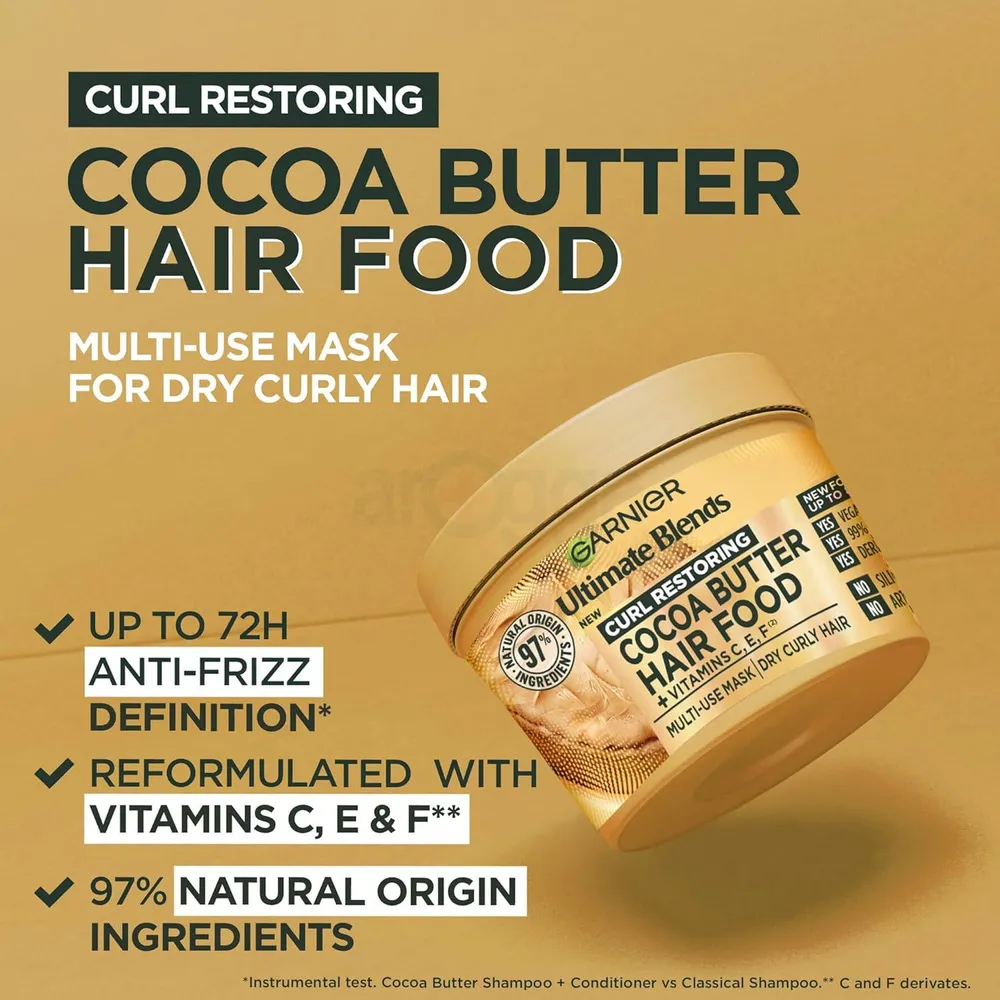 Garnier Ultimate Blends Curl Restoring Cocoa Butter Hair Food Mask with Vitamin C,E & F for Dry Curly Hair  
