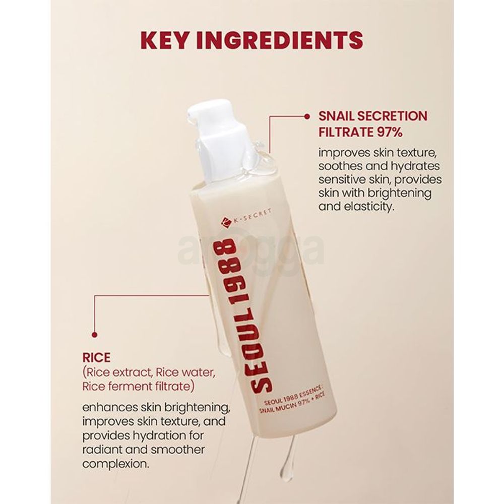 K Secret Seoul 1988 Essence : Snail Mucin 97% + Rice 100ml  