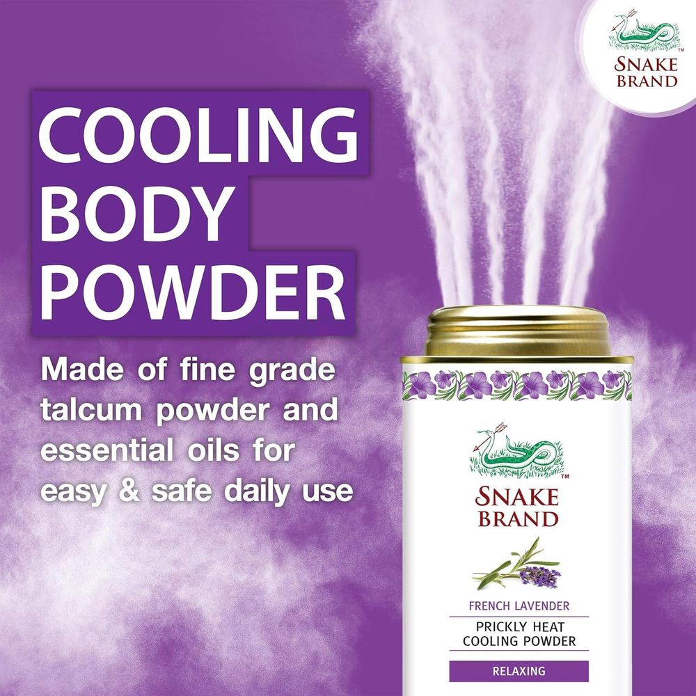 Snake Brand Prickly Heat Relaxing Cooling Powder with French Lavender  