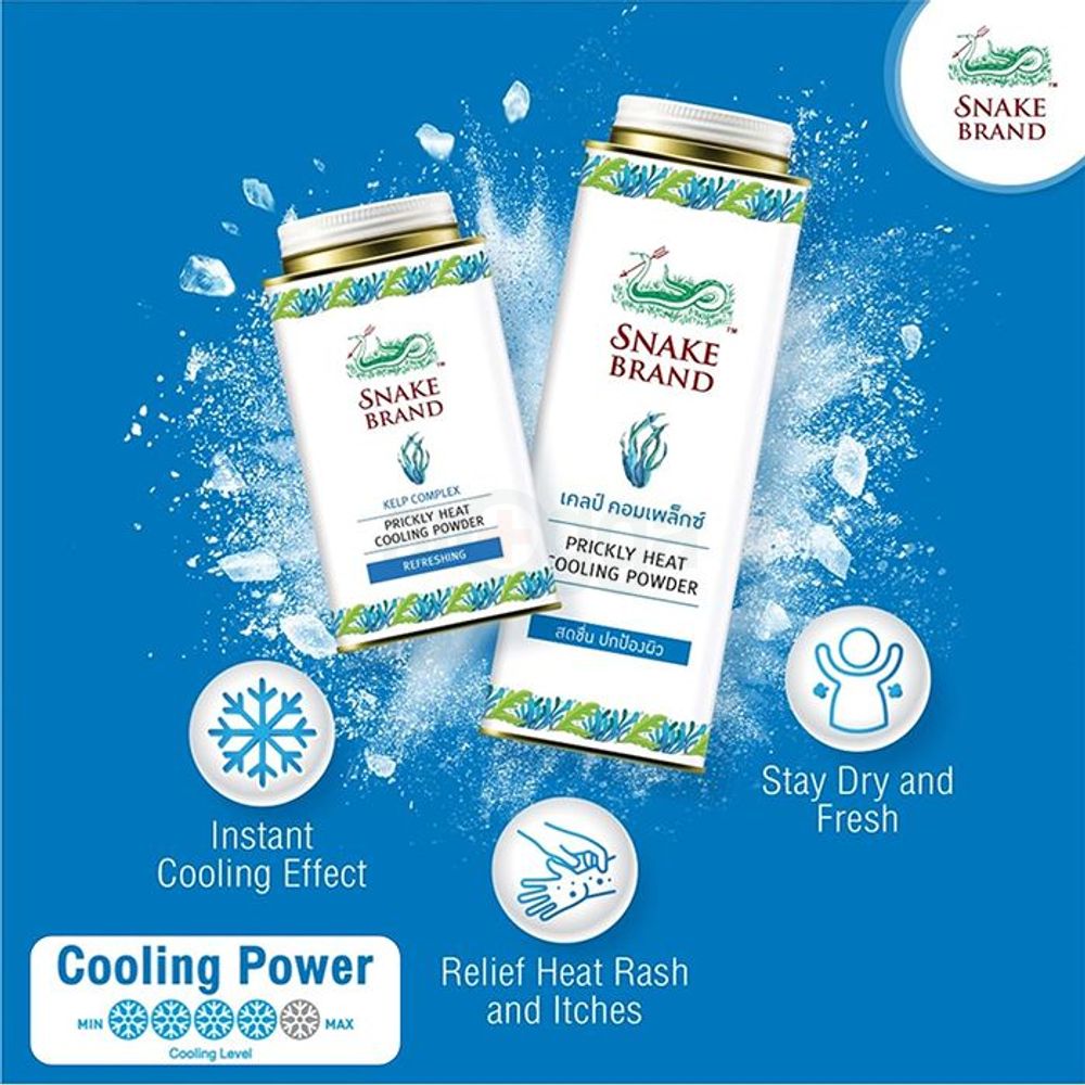 Snake Brand Prickly Heat Refreshing Cooling Powder with Kelp Complex  