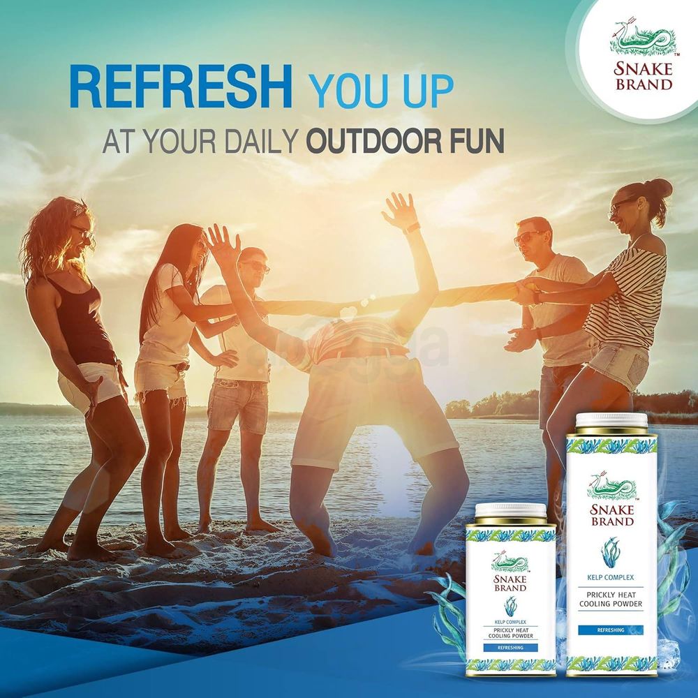 Snake Brand Prickly Heat Refreshing Cooling Powder with Kelp Complex  