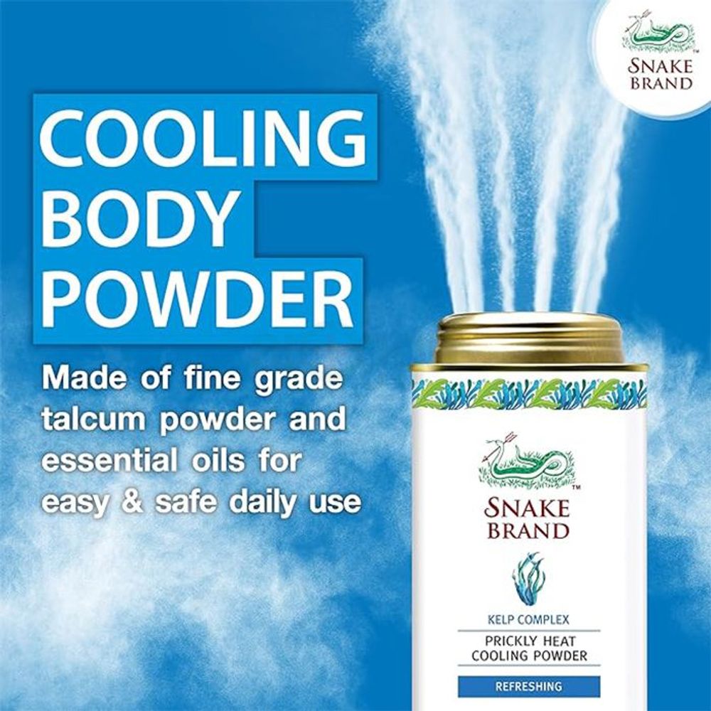 Snake Brand Prickly Heat Refreshing Cooling Powder with Kelp Complex  