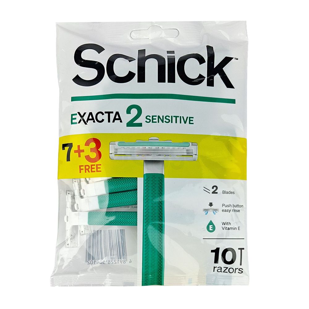 Schick Exacta 2 Sensitive razor with Vitamin E 7 Razors (Free 3 pcs)  