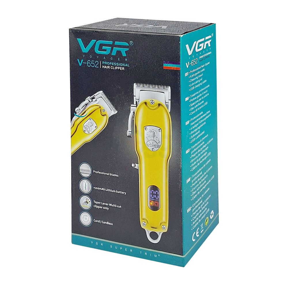 VGR V- 652 Digital Display Professional Cordless Hair Clipper Trimmer for Men  