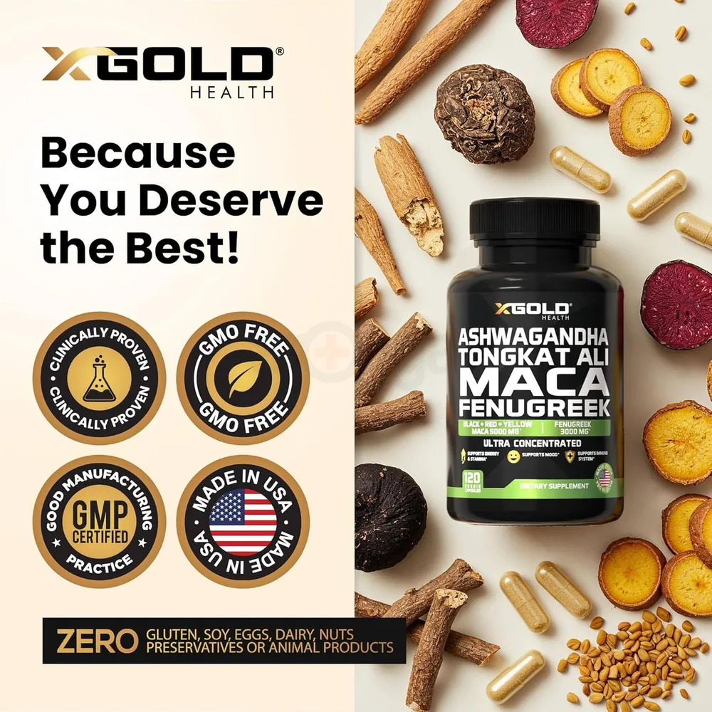 X Gold Ashwagandha Tongkat Ali Maca Fenugreek Ultra Concentrated - 120 Capsules  