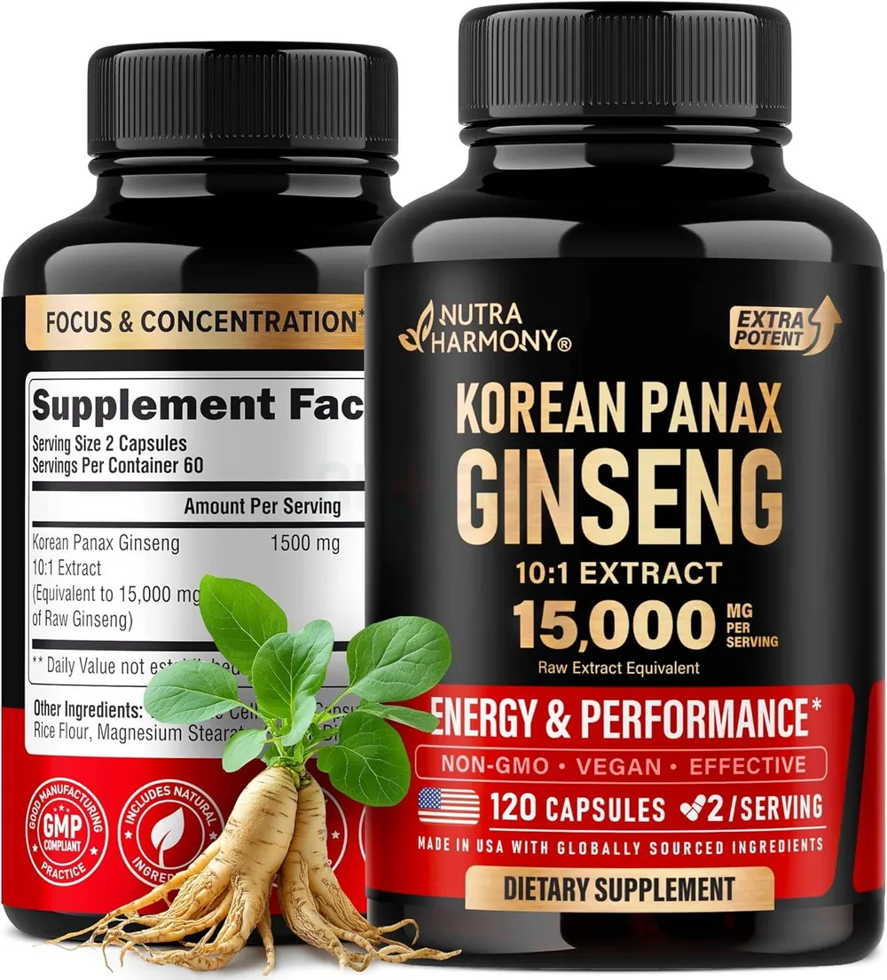 Nutra Harmony Korean Panax Ginseng 10:1 Extract 15000mg -120 Capsules  