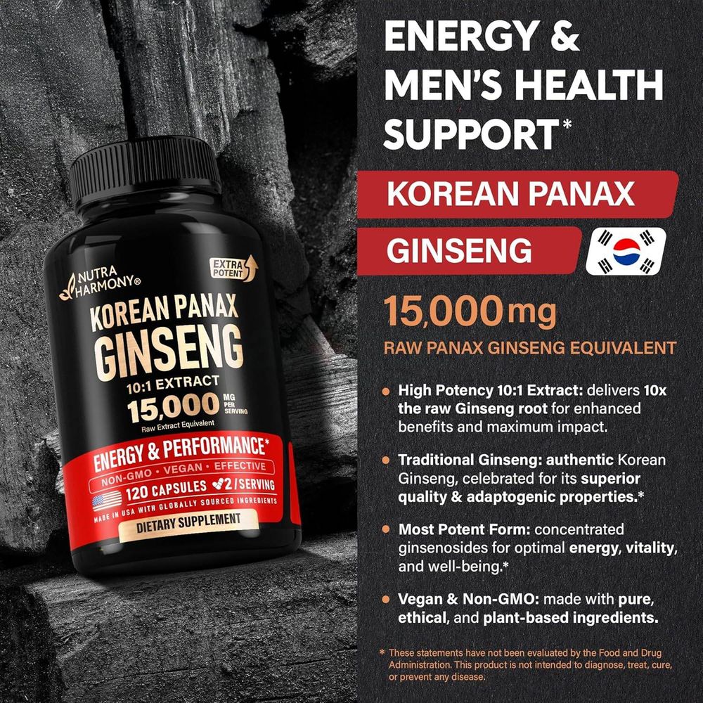Nutra Harmony Korean Panax Ginseng 10:1 Extract 15000mg -120 Capsules  