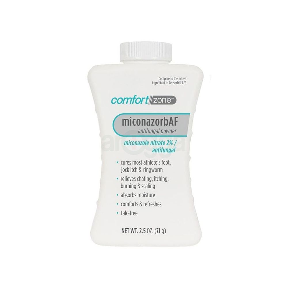 Comfort Zone Miconazorb Antifungal Powder, Talc-Free, Miconazole Nitrate 2%, For Treatment Of Athlete's Foot, Jock Itch And Ringworm, 2.5oz (71g)  